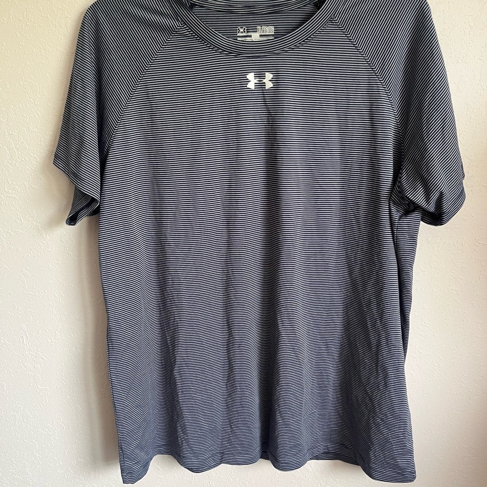 Men’s Blue Striped Under Armour Loose Fit Heatgear Active Short Sleeve Shirt